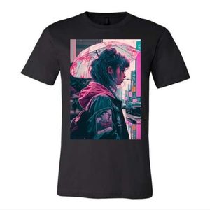 Vaporwave Cyberpunk Aesthetic Retro Japan Neon Girl Rain Emo Anime Tee